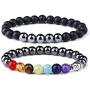 LOYALLOOK 4Pcs Chakra Hematite Bracelet Healing Magnetic Therapy Stretch Stone Beaded Bracelet Balancing