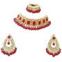 Finekraft Meena Kundan Bridal Wedding Designer Gold Plated Pearls Necklace Jewelry Set