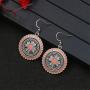DAMLENG 3 Pairs Bohemian Vintage Round Enamel Flower Pattern Dangle Earrings Retro Boho Dangle Drop Earrings for Women Girls Jewelry Accessories Set