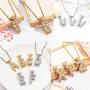 HECHUANG Initial Letter Pendant Necklace Women Simulated Diamond Name Chain Necklace Gold Silver Rope Chain