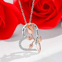 Step Forward Angel Wing Heart Necklace for Women Sterling Silver, Pendant Necklaces for Girls Forever in My Heart Theme Gifts Jewelry