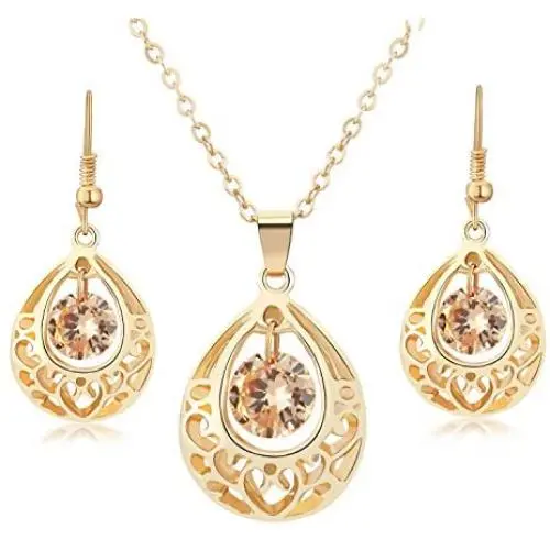 Majesto Jewelry Set Teardrop Necklace Pendant Earrings for Women Teen Little Girls Gift 18K Gold Plated Majesto Jewelry Set Teardrop Necklace Pendant Earrings for Women Teen Little Girls Gift 18K Gold Plated