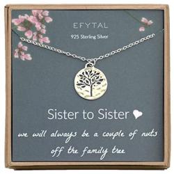 EFYTAL Sister Gifts from Sister, 925 Sterling Silver Family Tree of Life Necklace, Birthday Jewelry Gift Necklaces for Sisters