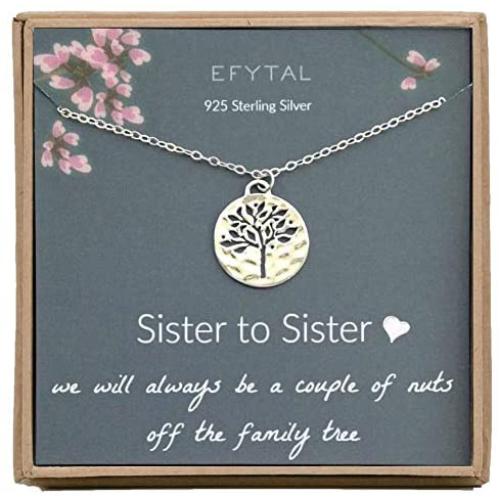 EFYTAL Sister Gifts from Sister, 925 Sterling Silver Family Tree of Life Necklace, Birthday Jewelry Gift Necklaces for Sisters