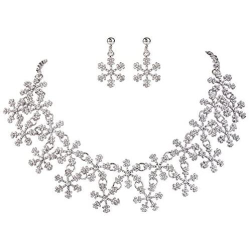 EVER FAITH Lots Snowflake Austrian Crystal Necklace Earrings Set