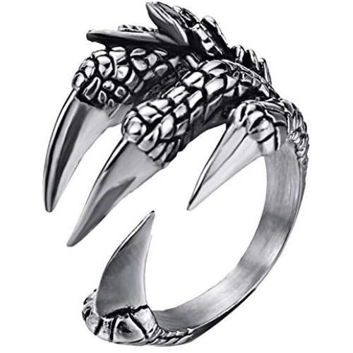 316L Stainless Steel Vintage Silver Dragon Claw Adjustable Opening Ring