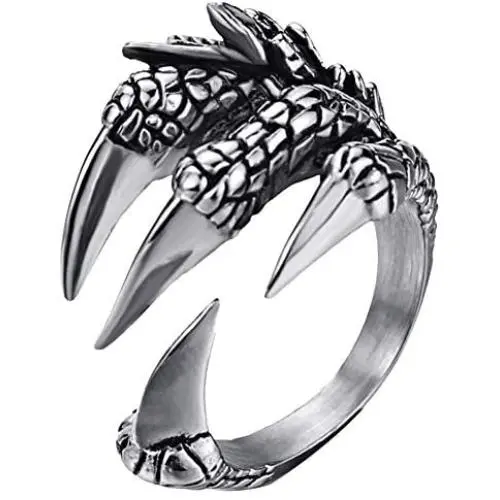 316L Stainless Steel Vintage Silver Dragon Claw Adjustable Opening Ring 316L Stainless Steel Vintage Silver Dragon Claw Adjustable Opening Ring