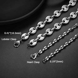 PROSTEEL Stainless Steel Fancy Chain Necklace for Men Women, Black/Silver/Gold Tone, Nickle Free, Hypoallergenic, Trendy France Style Coffee Chain, 5mm/10mm Bead, Come Gift Box