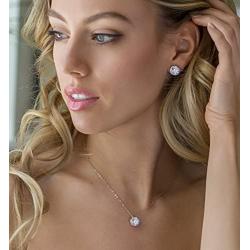 A+O Mother of the Bride or Groom Gift - Round Stud Earrings and Necklace Jewelry set in Silver, Yellow Gold, Rose Gold