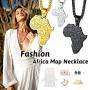 FaithHeart African Map Necklace, Stainless Steel Africa Map Flags Pendant Hip Hop Jewelry for Men Women with 24 Inch Wheat Chain