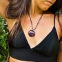 SUVANI Handmade Glass Jewelry Abstract Art Black Pink Purple Round Pendant Necklace 18''