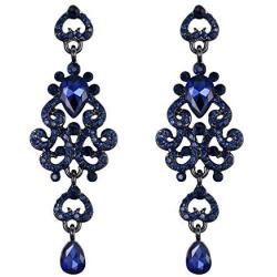 EVER FAITH Womens Crystal Bohemia Bridal Hollow Wave Heart Chandelier Teardrop Dangle Earrings