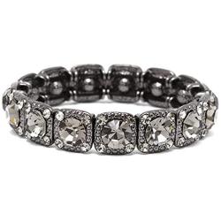 Mariell Vintage Black Diamond Crystal Stretch Bracelet - Adjustable Bangle for Prom, Bridesmaid & Fashion