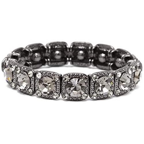 Mariell Vintage Black Diamond Crystal Stretch Bracelet - Adjustable Bangle for Prom, Bridesmaid & Fashion