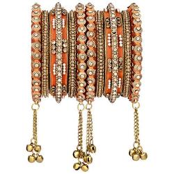 Aheli Wedding Party Designer Faux Stone Studded Bridal Bangle Set Chuda with Hangings Indian Traditional Bangles Ethnic Fashion Jewelry for Women