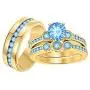 Gold & Diamonds Jewellery Beautiful 3-Stone Round Cut Blue Topaz 14k Yellow Gold Over .925 Sterling Silver Wedding Ring Trio Set for Women & Mens Gold & Diamonds Jewellery Beautiful 3-Stone Round Cut Blue Topaz 14k Yellow Gold Over .925 Sterling Silver Wedding Ring Trio Set for Women & Mens