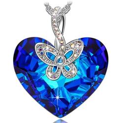 J.NINA ✦Butterfly Love✦ Jewelry Gifts for Women Blue Heart Butterfly Jewelry Gifts for Her Hypoallergenic Romantic Gift for Her Girlfriend