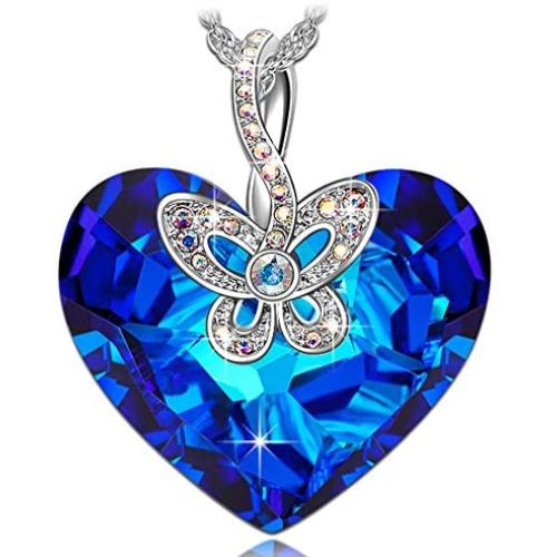 J.NINA ✦Butterfly Love✦ Jewelry Gifts for Women Blue Heart Butterfly Jewelry Gifts for Her Hypoallergenic Romantic Gift for Her Girlfriend