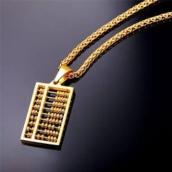 U7 Abacus Pendant 18K Gold Plated/Stainless Steel Men Women Necklace, 22 Inch Chain
