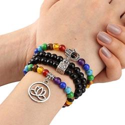 Top Plaza 108 Mala Prayer Beads Natural Lava Rock Stone Essential Oil Diffuser Bracelet Necklace 7 Chakra Healing Crystals Yoga Meditation Stretch Bracelets