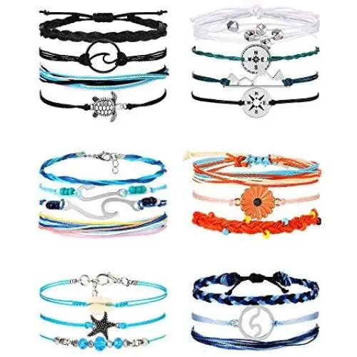 Hicarer 21 Pieces Surfer Wave Bracelet Ocean Wave Adjustable Waterproof Handmade Friendship Bracelet Summer Sunflower Bracelets Anklets Jewelry for Women Teen Girls