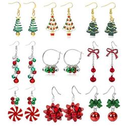 9 Pairs Christmas Earrings for Women Holiday Earrings for Girls Bow Tree Snowflake Earrings