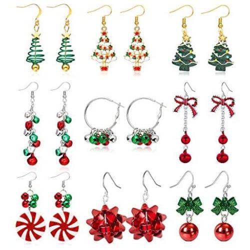 9 Pairs Christmas Earrings for Women Holiday Earrings for Girls Bow Tree Snowflake Earrings