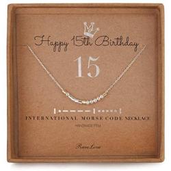 15th Birthday Jewelry Gifts For Girls 15 Morse Code Necklace 925 Sterling Silver Two Tone Bead Daughter Granddaughter Niece 15 Year Old Gift