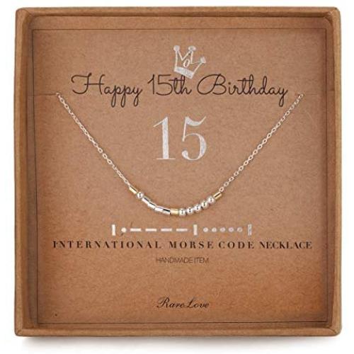 15th Birthday Jewelry Gifts For Girls 15 Morse Code Necklace 925 Sterling Silver Two Tone Bead Daughter Granddaughter Niece 15 Year Old Gift