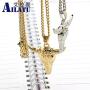 Davitu Mens Bull Skull Head Stainless Steel Chain and Alloy Pendant Casting for Men Necklace Jewelry - (Metal Color: Imitation Rhodium Plated)