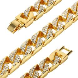 Mens 12MM 14MM 20MM Chains 18K Gold Plated CZ Fully Iced-Out Miami Cuban Link Necklace
