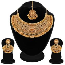 Crunchy Fashion Bollywood Style Gold Plated Traditional Indian Jewelry Necklace Set with Earrings & Tika