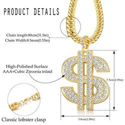 YADOCA 18K Gold Plated Chain Necklace Ring for Men with Dollar Sign Pendant Necklace Hip Hop Dollar Gold Necklace Ring