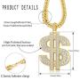 YADOCA 18K Gold Plated Chain Necklace Ring for Men with Dollar Sign Pendant Necklace Hip Hop Dollar Gold Necklace Ring