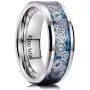 King Will 8mm Men Silver Black Titanium Wedding Ring Gears Steampunk Carbon Fiber