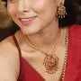 Tarinika Bani Gold-Plated Cubic Zirconia Pendant Indian Necklace and Earrings Jewelry Set - Red Green Tarinika Bani Gold-Plated Cubic Zirconia Pendant Indian Necklace and Earrings Jewelry Set - Red Green
