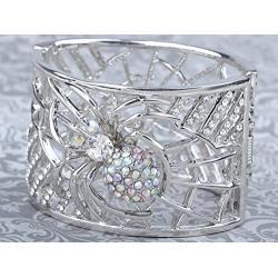 Alilang Womens Silvery Tone Clear Crystal Rhinestones Spider Web Bangle Bracelet