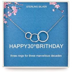 30th Birthday Gifts, Sterling Silver Necklace, Three Rings for Each Ten Years, Jewelry Gift Idea
