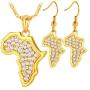 U7 African Jewelry Platinum or 18K Gold Plated Outline Pendant Charm Dangle Drop Earrings Africa Map Necklace Earrings Set