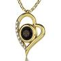 Gold Plated Heart Necklace for Women 24k Gold Inscribed in Arabic Calligraphy with Ayatul Kursi The Throne Verse 2nd Surah of the Quran, Al-Baqarah onto a Crystal Islamic Pendant, 18'' Chain