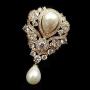 Dreamlandsales Victorian Vintage Gold Tone Ribbon Floral Scroll Pearl Drop Wedding Brooch Pin Bridal Jewelry (Gold)