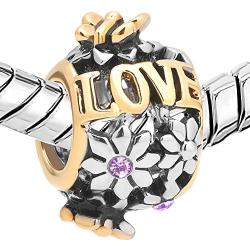 Butterfly Charm Simulated Birthstone Synthetic Crystal Flower Gold/Silver Plated Bead