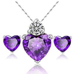 Hithop Premium Quality Womes Elegant Necklace Earrings Lady Jewellery Crystal Pendant for Girls Decoration Purple