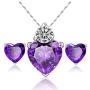 Hithop Premium Quality Womes Elegant Necklace Earrings Lady Jewellery Crystal Pendant for Girls Decoration Purple