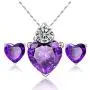 Hithop Premium Quality Womes Elegant Necklace Earrings Lady Jewellery Crystal Pendant for Girls Decoration Purple