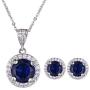 AMYJANE Halo Crystal Jewelry Set - Sterling Silver Round Cubic Zirconia Crystal Bridal Pendant Necklace Earrings Set for Wedding Bride Bridesmaids