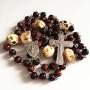 elegantmedical HANDMADE Tiger Eye Bead Bone Skull Rosary CRUCIFIX CATHOLIC NECKLACE ITALY CROSS