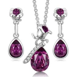 CDE Jewelry Sets for Women Rose Gold Jewelry Embellished with Crystal from Austria Mothers Day Jewelry Gifts Necklace and Earrings Set for Mom Wife