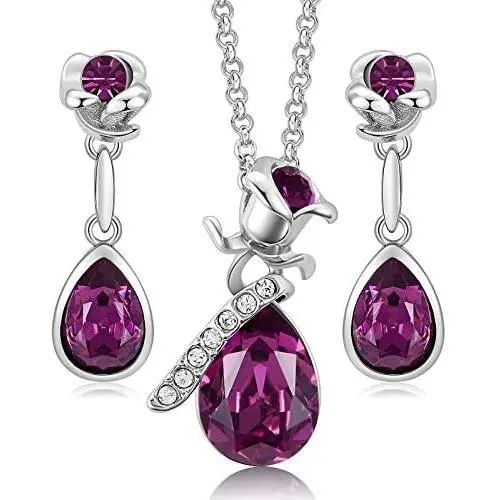 CDE Jewelry Sets for Women Rose Gold Jewelry Embellished with Crystal from Austria Mothers Day Jewelry Gifts Necklace and Earrings Set for Mom Wife CDE Jewelry Sets for Women Rose Gold Jewelry Embellished with Crystal from Austria Mothers Day Jewelry Gifts Necklace and Earrings Set for Mom Wife