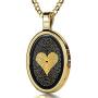 Love Necklace 24k Gold Inscribed with I Love You in 120 Languages Including Braille and Sign Language in Miniature Text onto an Oval Black Onyx Gemstone Pendant, 18'' Rolo Chain